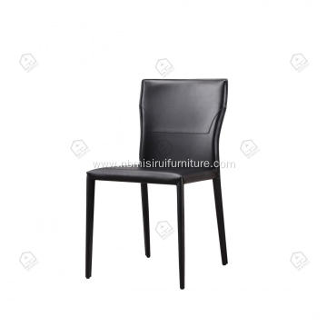 Black saddle leather armless dining chairs